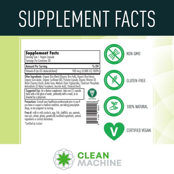 Version 1.0.0 Etiqueta suplemento CLEAN MACHINE Vitamina D3 Vegana 4000 UI