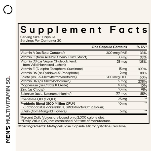 Etiqueta suplemento multivitamínico Codeage hombres 50