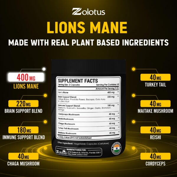 Etiqueta suplemento complejo melena de león Zolotus
