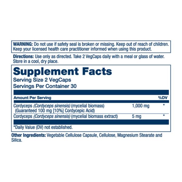 Etiqueta suplemento Cordyceps fermentado SOLARAY