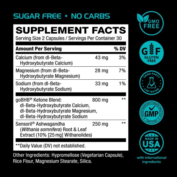 Etiqueta suplemento cortisol Real Ketones vista frontal