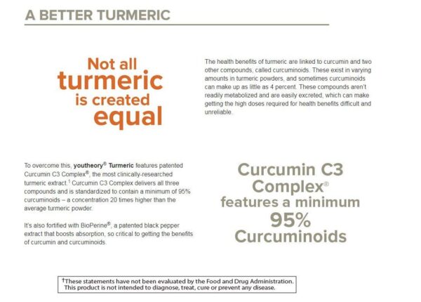 Etiqueta suplemento cúrcuma Youtheory con información nutricional