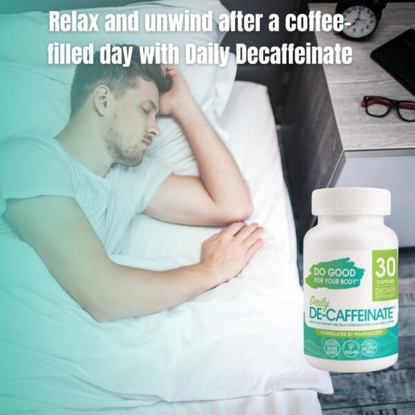 Etiqueta suplemento Daily De-Caffeinate para dormir y relajación
