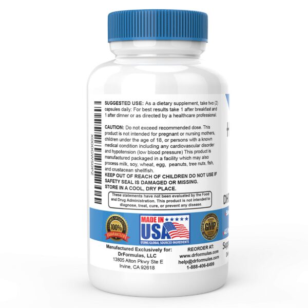 Etiqueta suplemento DrFormulas HairOmega bloqueador DHT