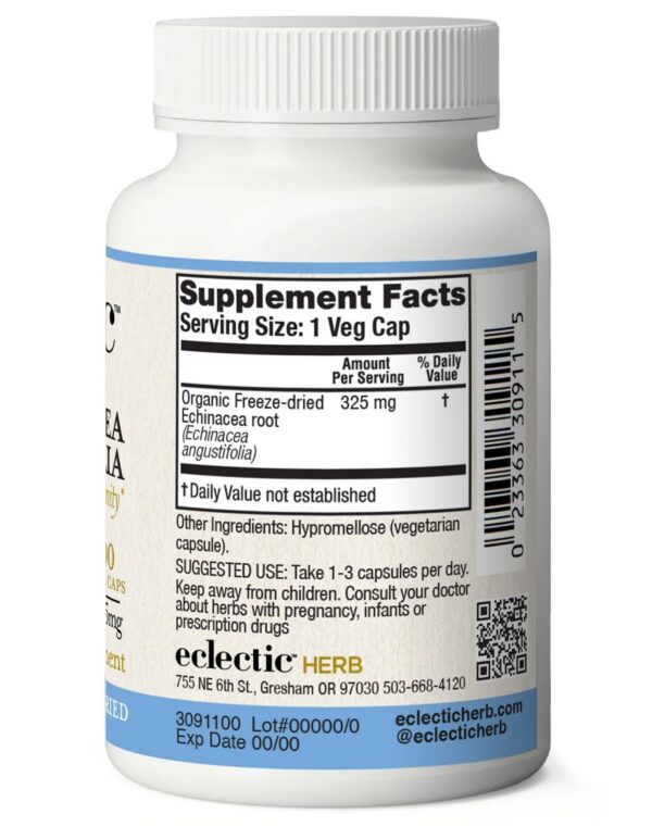 Etiqueta del suplemento Echinacea ECLECTIC INSTITUTE vista trasera