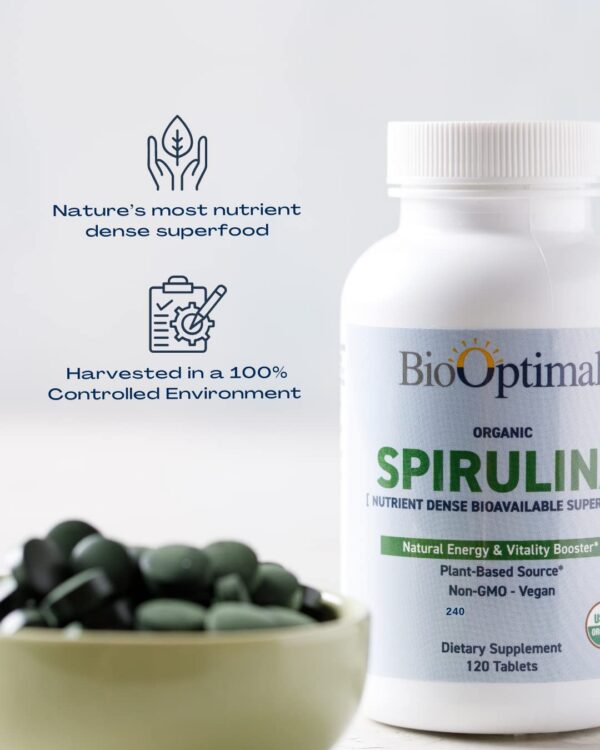 Etiqueta suplemento espirulina BioOptimal orgánica