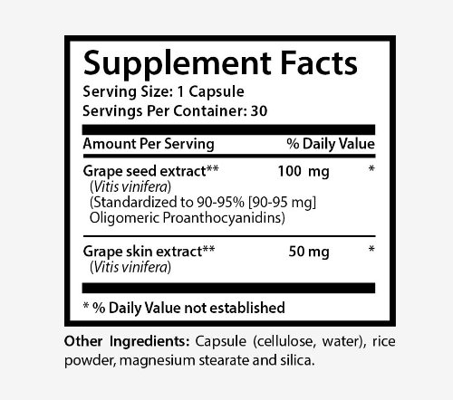 Etiqueta frontal suplemento extracto semilla de uva