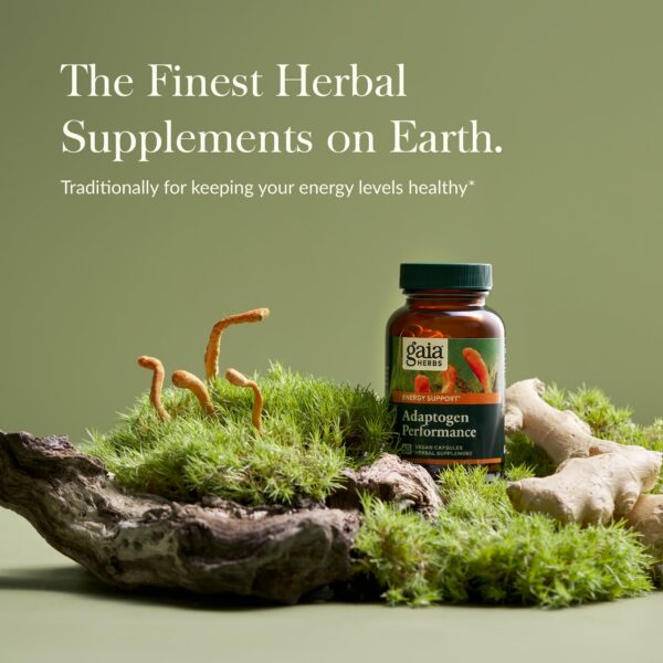 Etiqueta suplemento Gaia Herbs cápsulas energéticas veganas