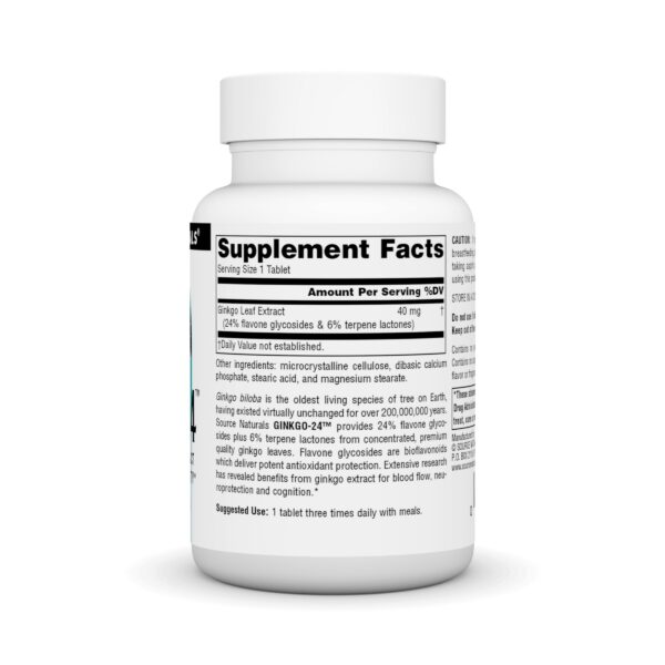 Etiqueta frontal suplemento Ginkgo Biloba 40 mg 120 tabletas