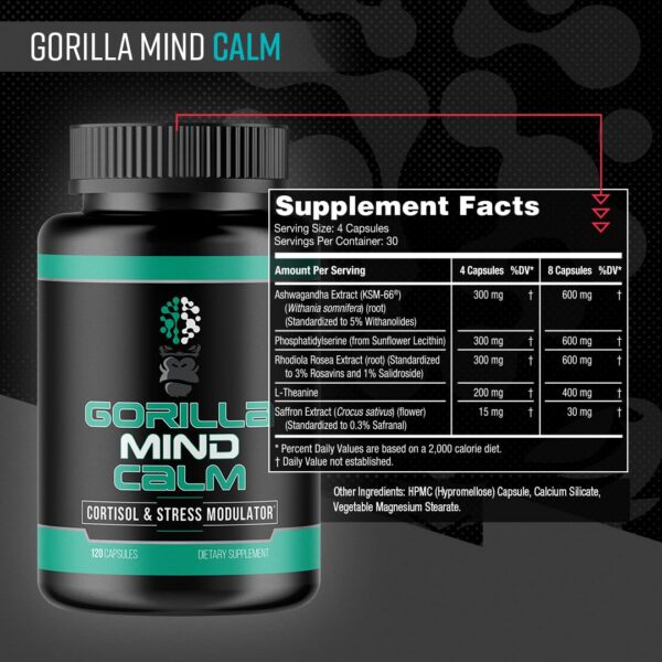 Version 1.0.0 Etiqueta suplemento Gorilla Mind Calm para control de cortisol