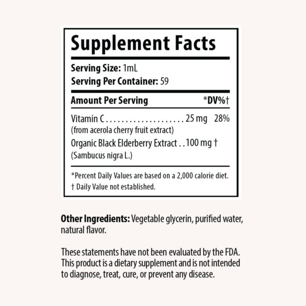 Etiqueta suplemento gotas saúco orgánico vitamina C Drop Supplements