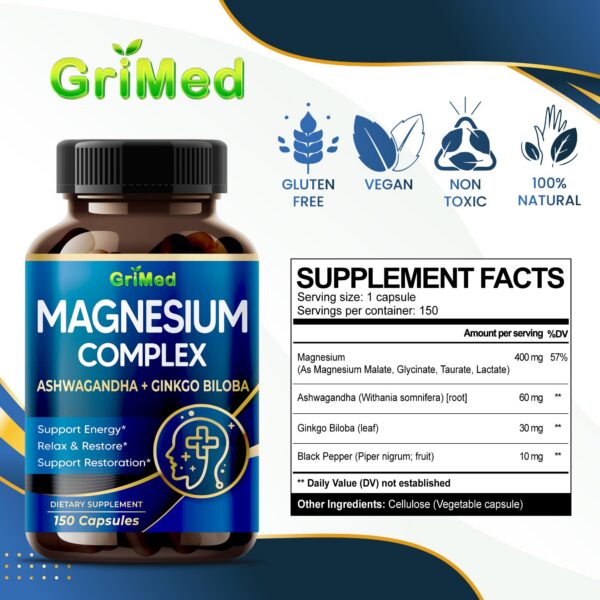 Etiqueta suplemento GriMed con ingredientes naturales para relajación