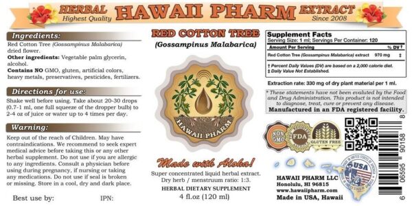 Etiqueta del suplemento herbal Árbol de Algodón Rojo