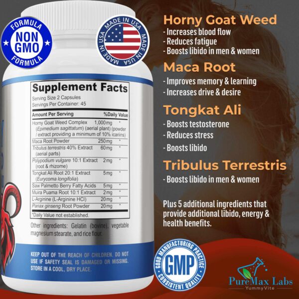 Etiqueta suplemento herbal Horny Goat Weed PureMax Labs