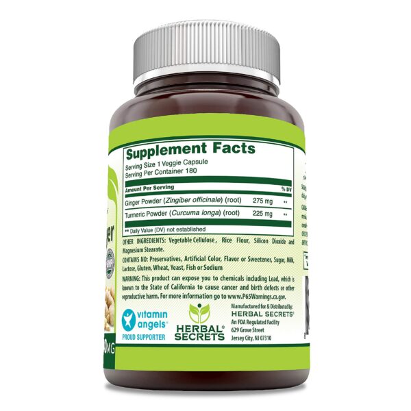 Etiqueta suplemento Herbal Secrets Cúrcuma y Jengibre 500 mg