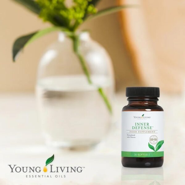 Etiqueta de suplemento Inner Defense Young Living mostrando ingredientes naturales