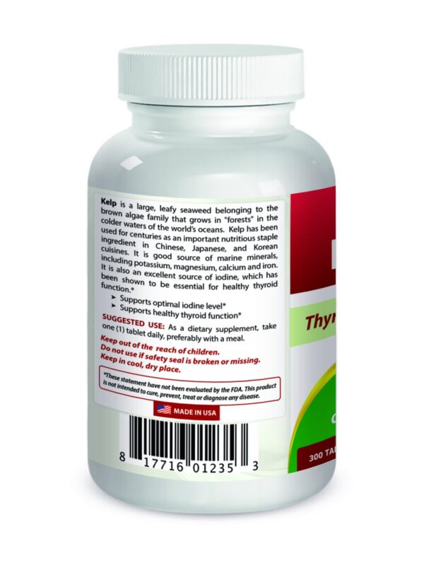 Etiqueta del suplemento Kelp Best Naturals 300 tabletas