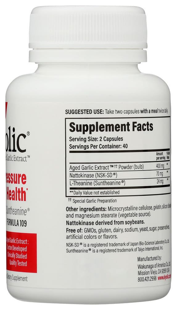 Etiqueta del suplemento Kyolic fórmula 109 Ajo envejecido