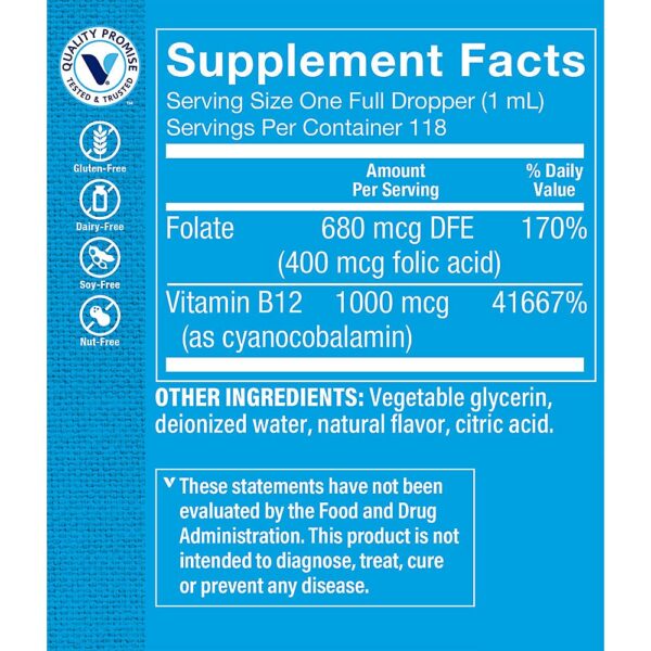 Etiqueta suplemento líquido vitamina B12 y ácido fólico The Vitamin Shoppe