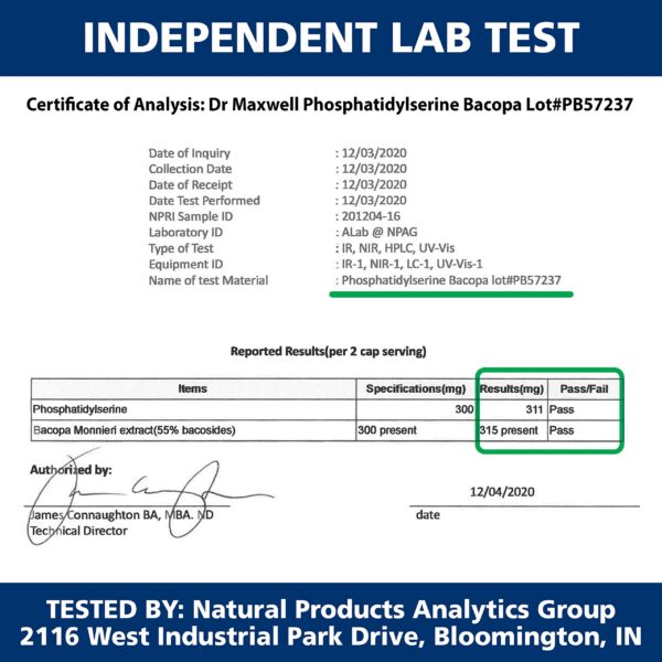 Etiqueta suplemento memoria Dr. Maxwell fosfatidilserina bacopa