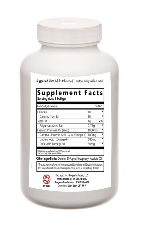 Etiqueta de suplemento natural Aceite de Onagra Biogenic Foods