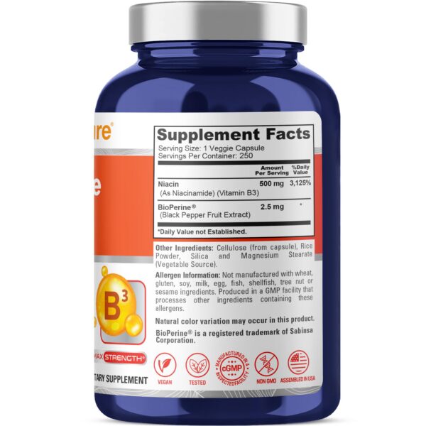 Etiqueta suplemento niacina sin rubor NusaPure