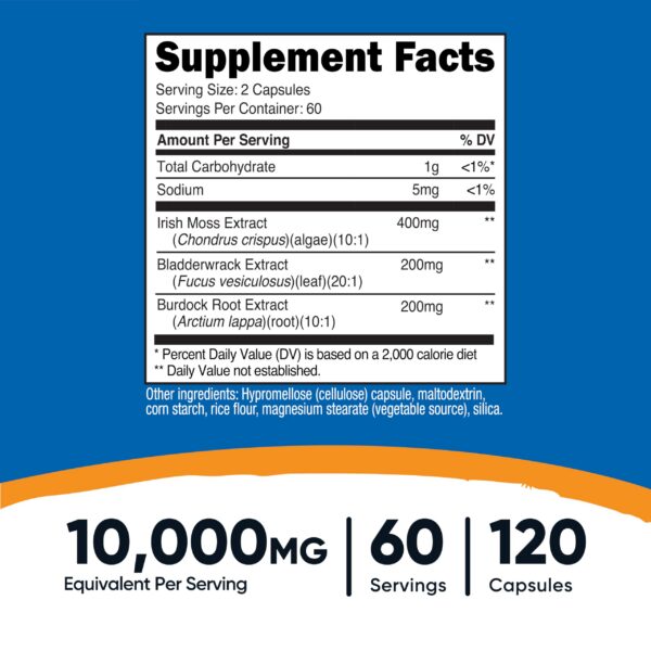 Etiqueta del suplemento Nutricost musgo marino irlandés