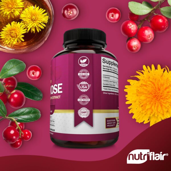 Version 1.0.0 Etiqueta de suplemento NutriFlair D-Mannosa con ingredientes naturales