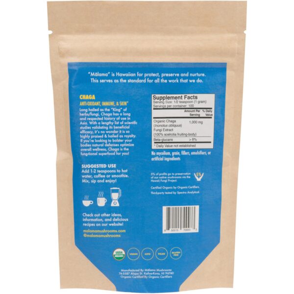 Version 1.0.0 Etiqueta de suplemento polvo extracto de chaga Malama