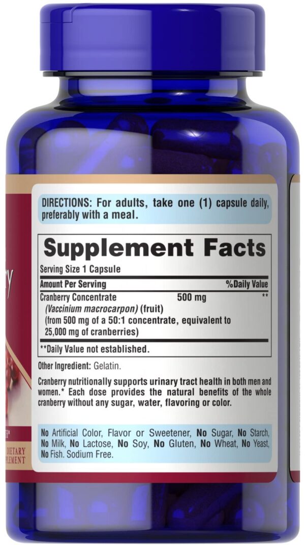 Etiqueta suplemento Puritan's Pride arándano 120 cápsulas