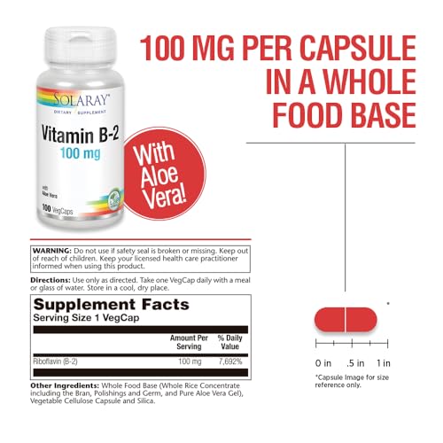 Etiqueta suplemento Solaray vitamina B-2 riboflavina aloe vera