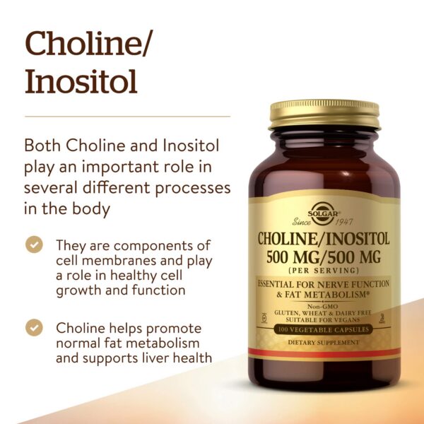 Etiqueta del suplemento SOLGAR colina e inositol