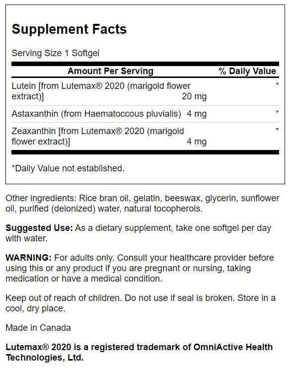 Etiqueta suplemento Swanson Ultimate Ocular Antioxidant