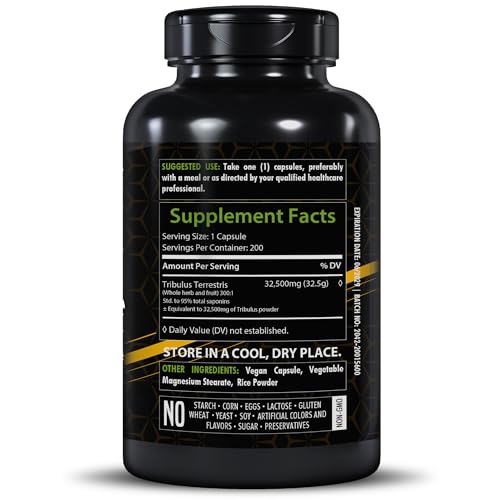 Etiqueta del suplemento Tribulus Terrestris de máxima potencia 200 cápsulas