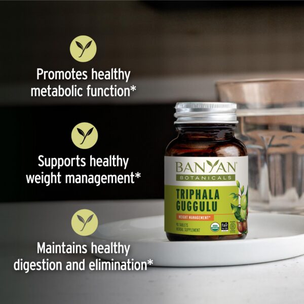 Etiqueta suplemento Triphala Guggulu orgánico digestión saludable