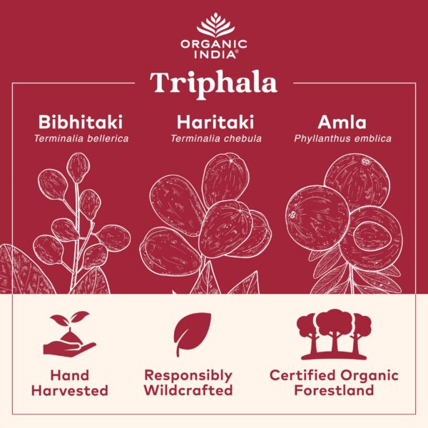 Etiqueta suplemento Triphala Organic India para digestión