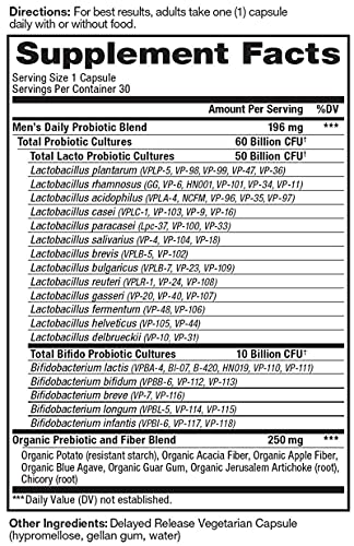 Etiqueta suplemento Vital Pro Naturals probiótico para hombres