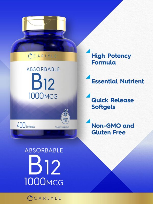Etiqueta suplemento vitamina B12 absorbible de Carlyle
