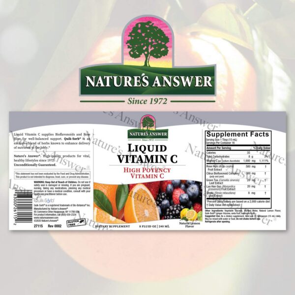 Version 1.0.0 Etiqueta suplemento vitamina C líquida Nature's Answer