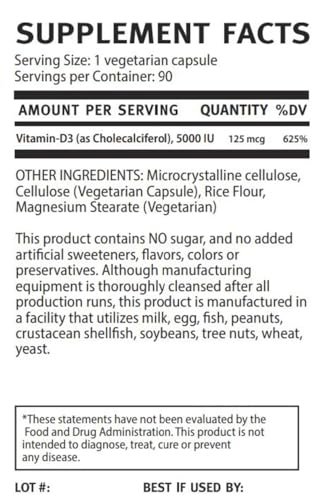 Etiqueta y detalles suplemento vitamina d3 5000 ui VitalRemedyMD