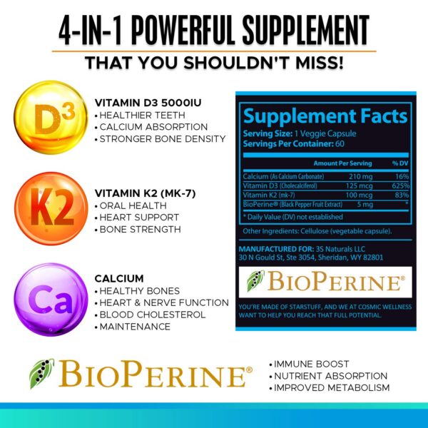 Etiqueta del suplemento Vitamina D3 K2 Cosmic