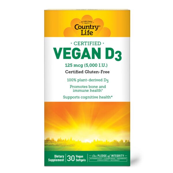Etiqueta suplemento vitamina D3 vegano Country Life