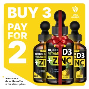 Etiqueta del suplemento líquido Vita Guard Vitamina D3 10,000 UI