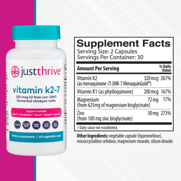 Etiqueta suplemento Vitamina K2-7 Just Thrive