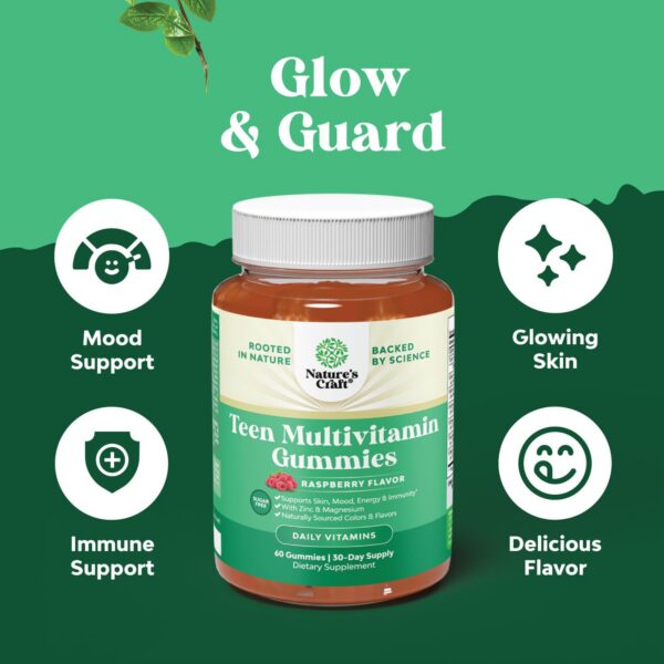 Detalle de etiqueta de suplemento vitamínico para adolescentes