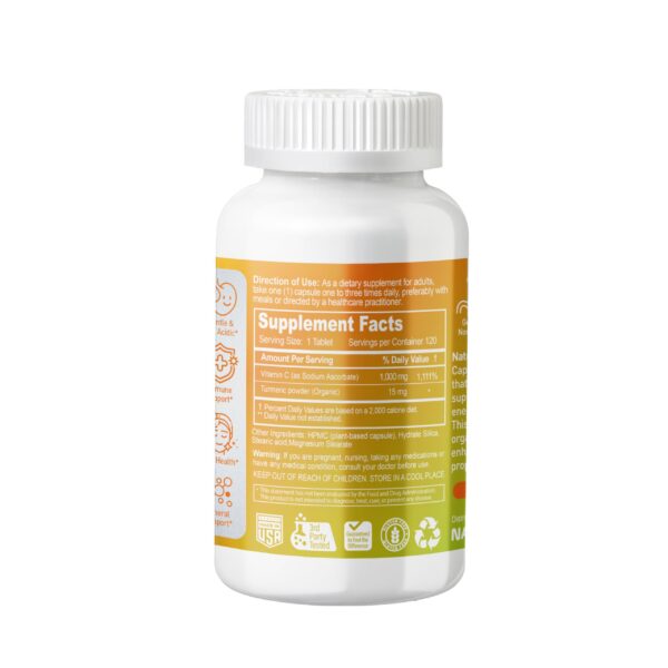 Etiqueta suplemento vitamínico Naturion Vitamina C y Cúrcuma