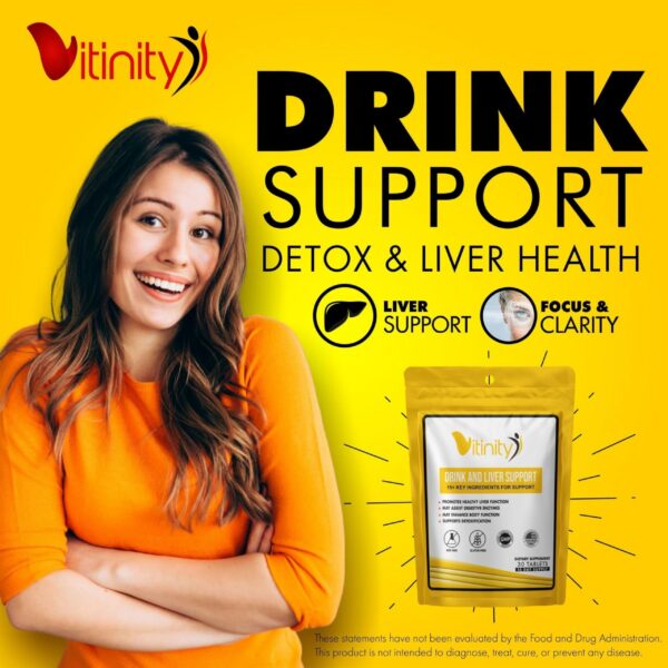 Etiqueta suplemento Vitinity anti bebida para hígado