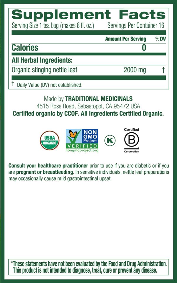 Etiqueta té orgánico hoja de ortiga Traditional Medicinals natural