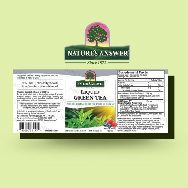 Etiqueta de té verde Nature's Answer sabor bayas