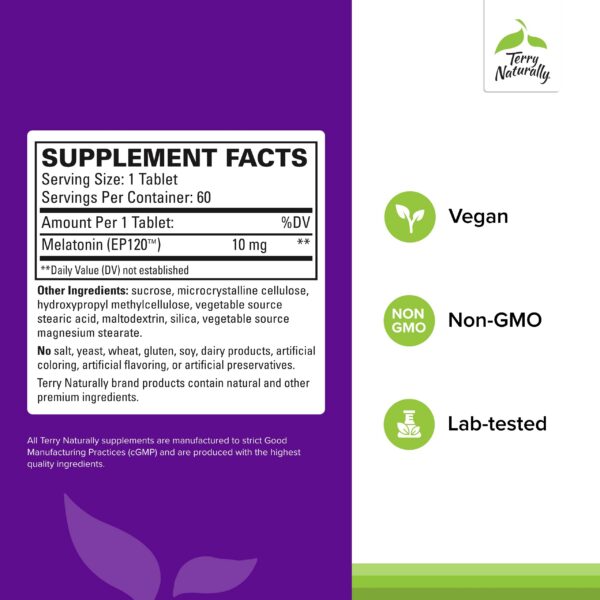 Etiqueta Terry Naturally Melatonina EP 120 para sueño saludable